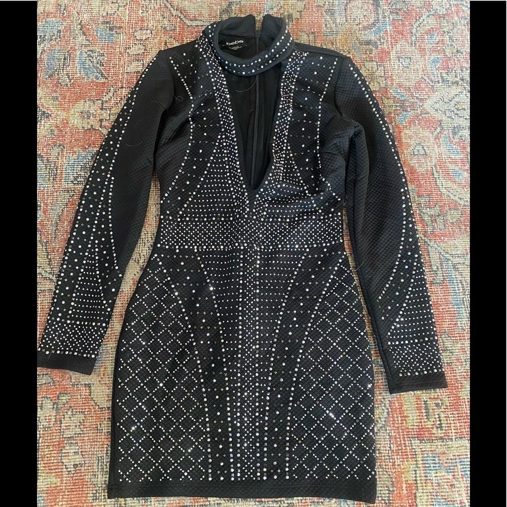 Bebe studded, deep V dress